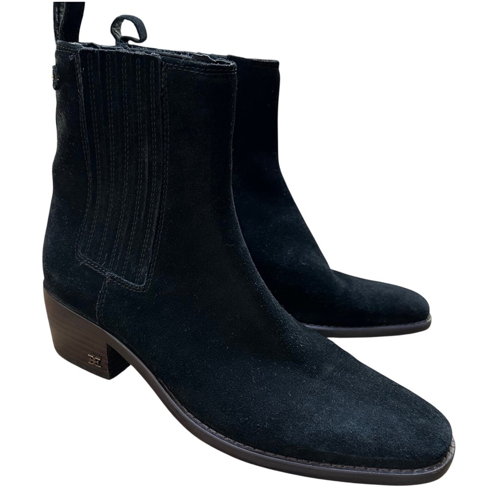 Sam Edelman Black Suede Chelsea Ankle Boots Square Toe Block Heel Womens Size 8